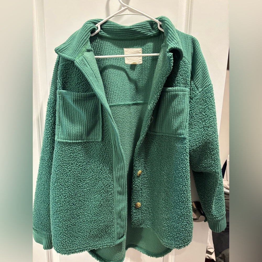 American eagle. Bright green Sherpa button up. Size small